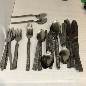 35 Pc. Set of Western Rose Stainless-Steel Flatware Knives, Forks Spoons ~ Japan